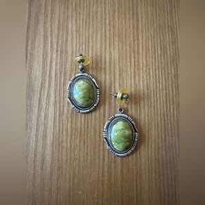 Stone Drop Earrings, Sterling Silver w/ Serpentine